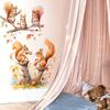 Warm Cute Cartoon Squirrel Family Wall Stickers, Self-Adhesive Decor for Kids Room Bedroom Kindergarten Decoration