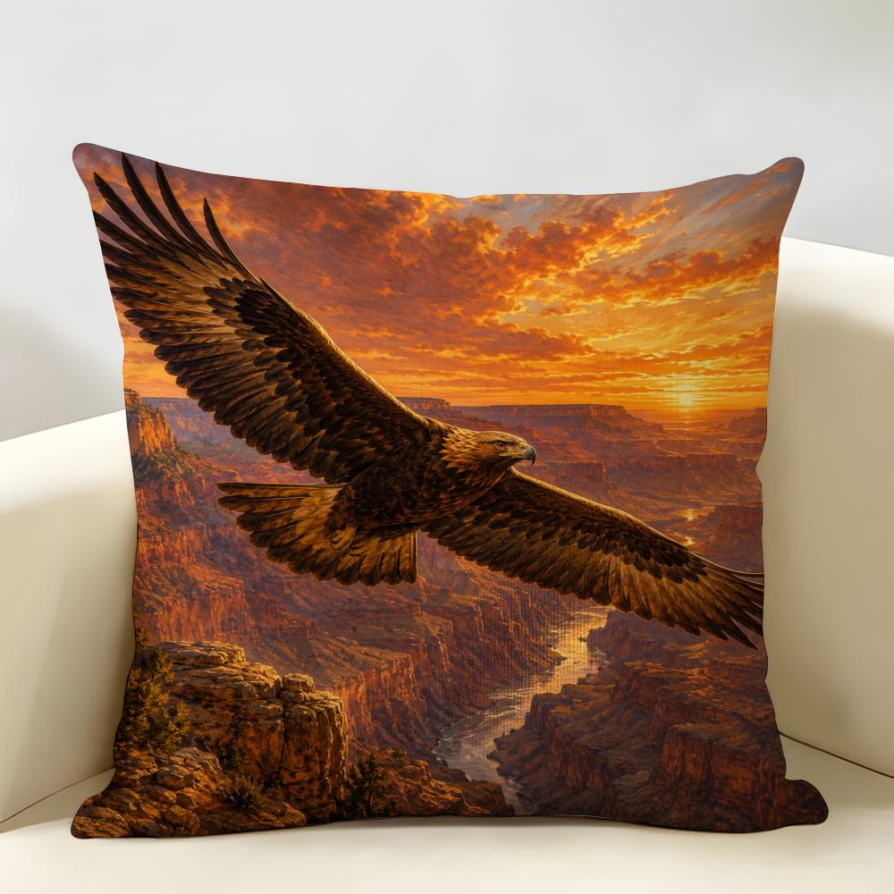AMERICAN BALD EAGLE Wildlife Cushion Cover Durable Hypoallergenic Organic Linen Pillow Cover Short Size Washable Skin-Friendly
