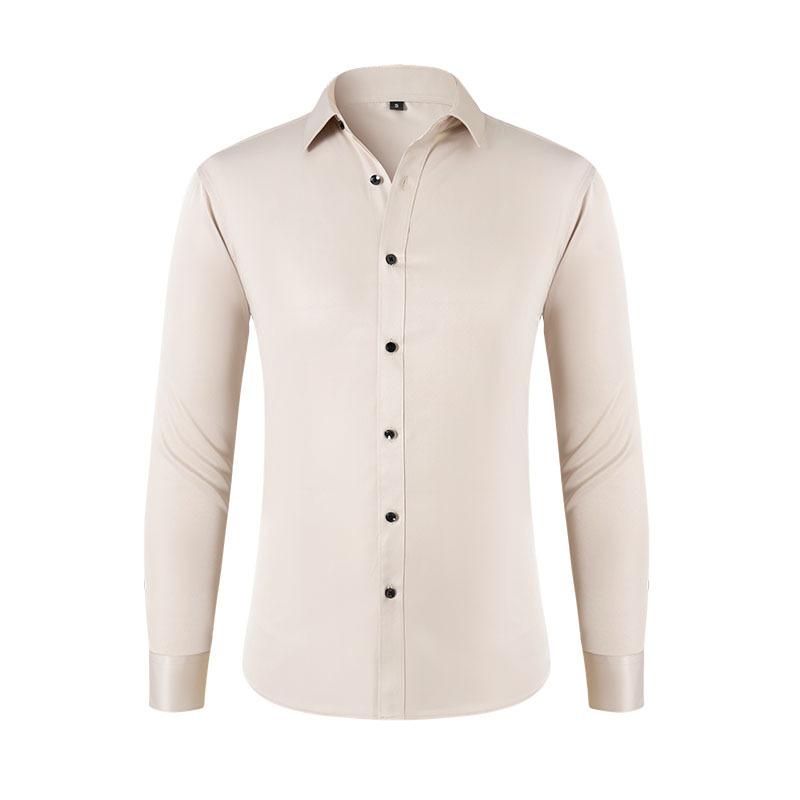

Весенне-летняя тонкая мужская рубашка с длинными рукавами, однотонная, простая городская рубашка, свободная повседневная спортивная рубашка большого размера, новая эластичная рубашка L абрикосовый