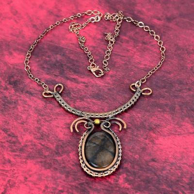 Chiastolite Necklace Copper Wire Wrapped Gemstone Necklace Adjustable Chain Necklace Handmade Jewelry Birthstone Necklace Anniversary Gifts