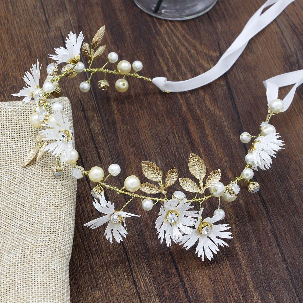 Ribbon Daisy Flower Pearl Headband Garlands Hairband Tiaras
