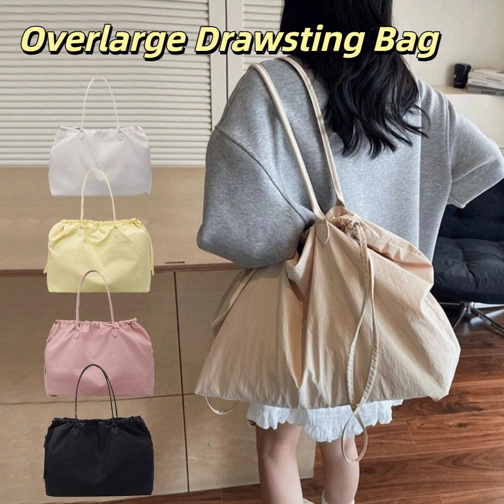 Versatile Overlarge Drawsting Bag Large Capacity Women's Handbag Simple Nylon Totes Bag  Girls