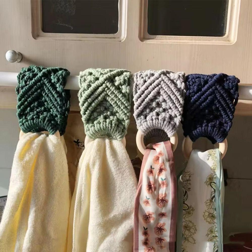 Hand-woven Dish Towel Holder Boho Style Towel Storage Rack Crochet Towel Ring  Interior Decoration