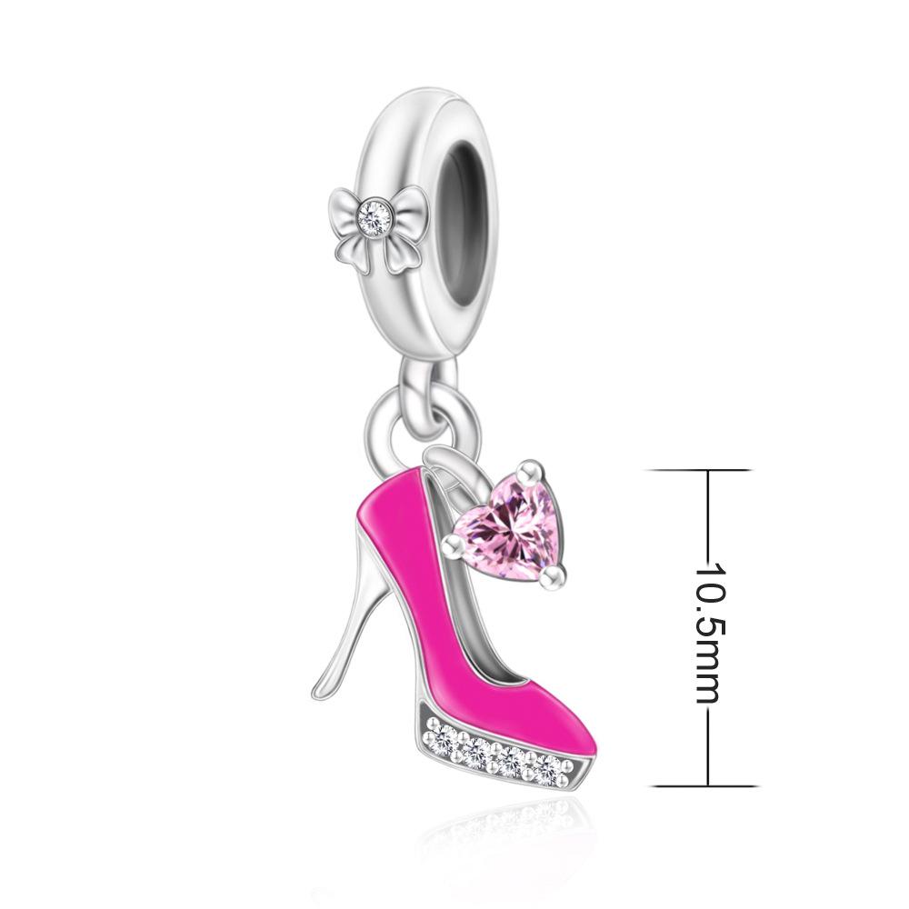 

S925 Silver Pink Sparkly High Heel Shaped Bead Bracelet Necklace DIY Jewelry Making Accessories Kit