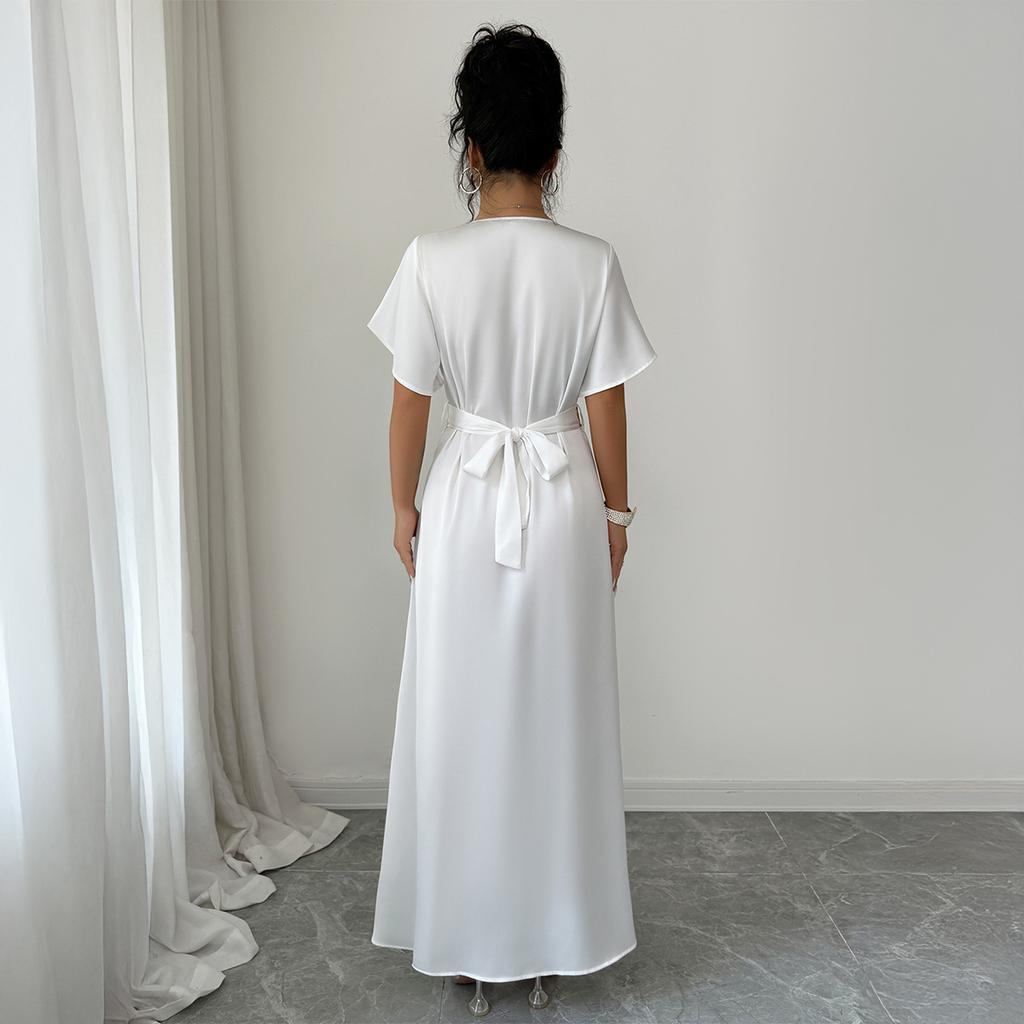 Cross-border European and American temperament elegant V-neck waist embroidered dress women's clothing  spring and summer  independent station
