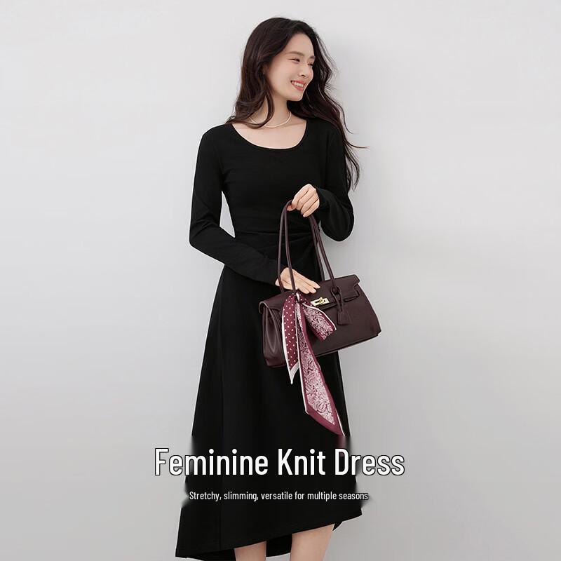Elegant Black Knitted Midi Dress