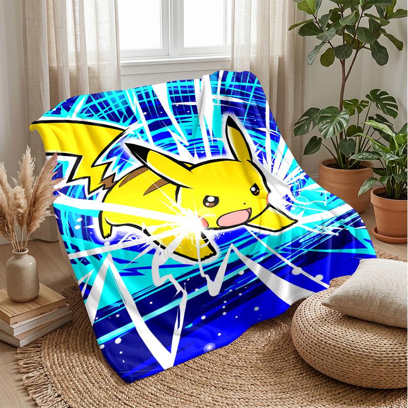 Pokémon Printed Flannel Throw Blanket Soft Warm Lightweight All Season Blanket for Sofa Bed Camping Home Decor Holiday Gift