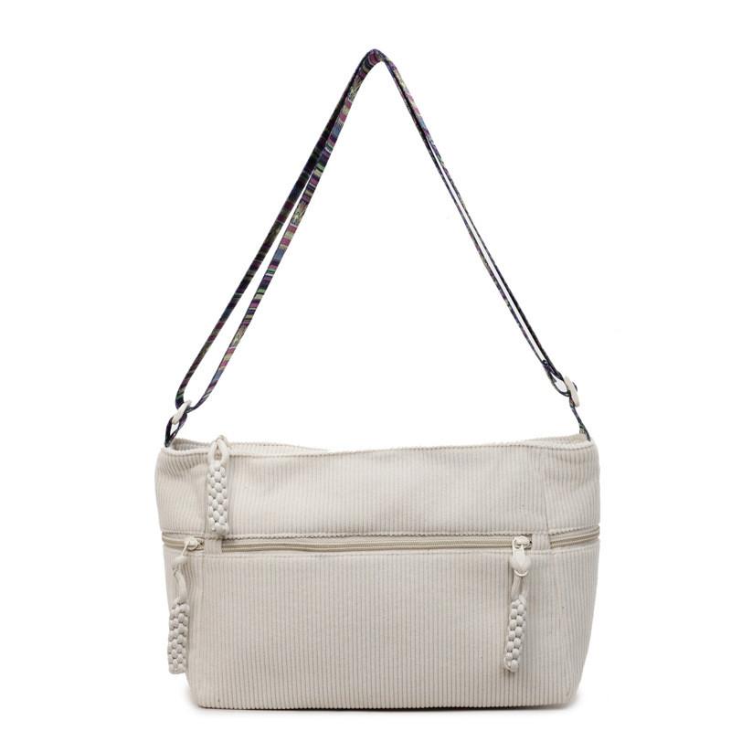 No Brand Casual Corduroy Shoulder Bag With Zipper Closure For Daily Use