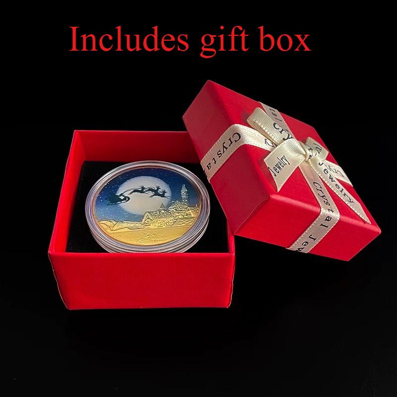 Christmas Princess Silver Plated Commemorative Coin Colored Relief Commemorative Medal Christmas Christmas Bobsleigh Colored Coin