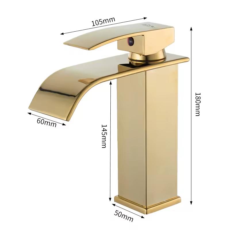 Single-Hole Stainless Steel Polished Modern Square Design Single Handle Deck Bathroom Ceramic Valve Core Waterfall Basin Mixer