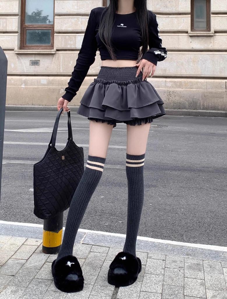 Women's Ballet-Style Puffy Midi Skirt: Elastic Waist, A-Line Flower Bud Design, Pleated Short Skirt Pants