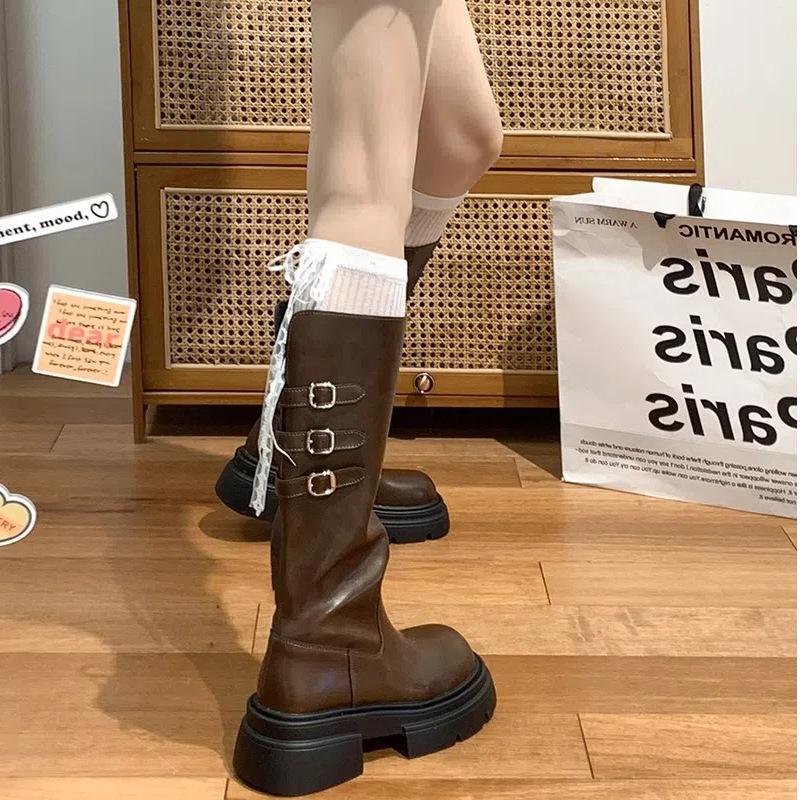 

Brown Maillard retro platform boots women s 2025 new autumn and winter versatile but knee knight boots 40 коричневый