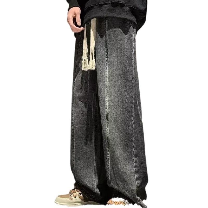 Drawstring straight jeans men's Korean version loose drape versatile trend ins student Harajuku wide-leg trousers