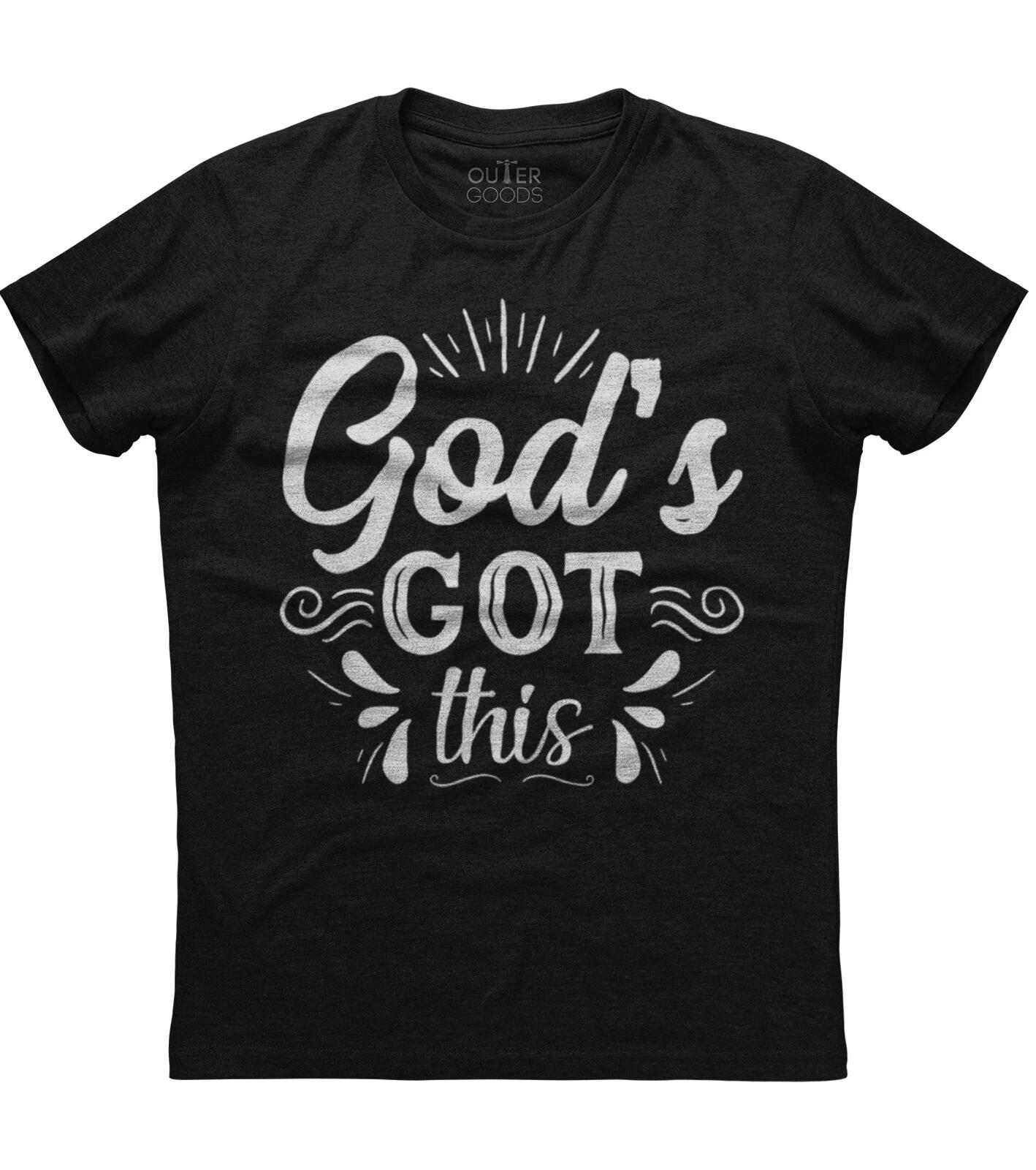 God s Got This Jesus Christian Religious Mens Short Sleeve Cotton Black T-shirt S