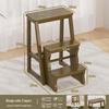 Multi-Functional Folding Indoor Wooden 2-in-1 Step Stool and Ladder - Three-Step Small Climbing Chair