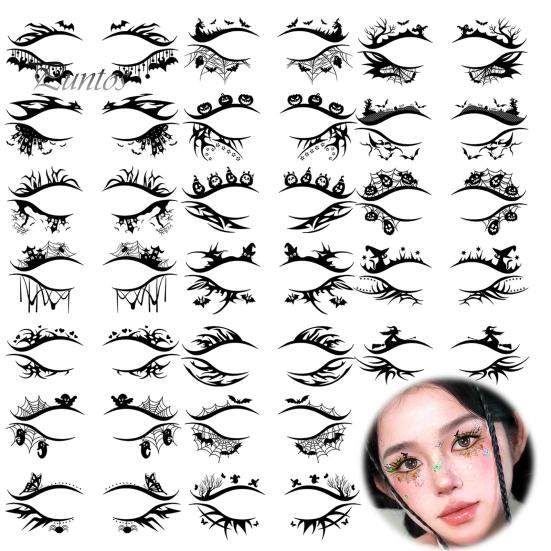 Cosmetic Transfers for Adults 2 Pairs Halloween Eye Tattoo Stickers, Waterproof Temporary Face Decals with Ghostly Decorations Pumpkin Bat Spider Web,