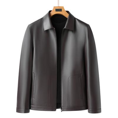 Leather Jacket Men's Autumn and Winter New Men's Lapel Soft Leather Jacket Middle-aged Men's Loose Business Casual Leather Jacket