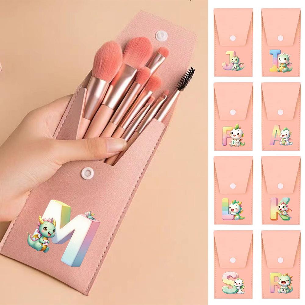 8pcs Pink Professional Makeup Brushes Set Soft Synthetic Bristles With Travel Case For Blush&Eyeshadow Cartoon Animal Pattern