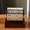 Perpetual Desk Calendar, Manual Rotary Table Calendar with Wooden Base, Vintage Style Home Office Decor,