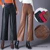 Women's High Waist Sheepskin Straight Leg Leather Pants - Slimming Nine-Point Wide Leg (Autumn/Winter 2025 Collection)