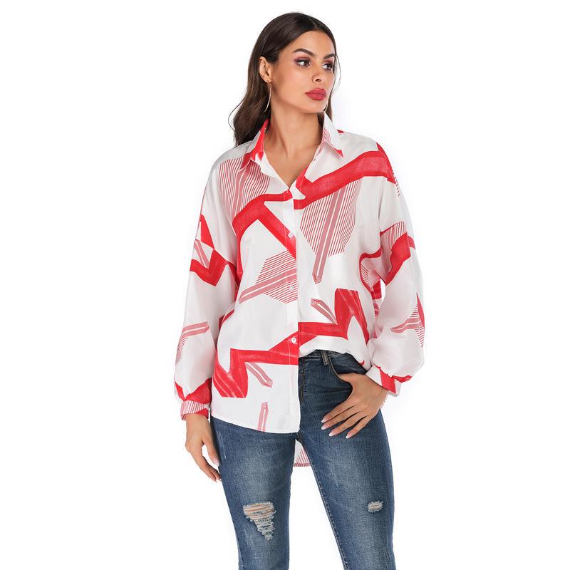 

SCIONE Модная женская блузка с буквенным принтом, свободная рубашка, женская однобортная рубашка с лацканами M белый/красный