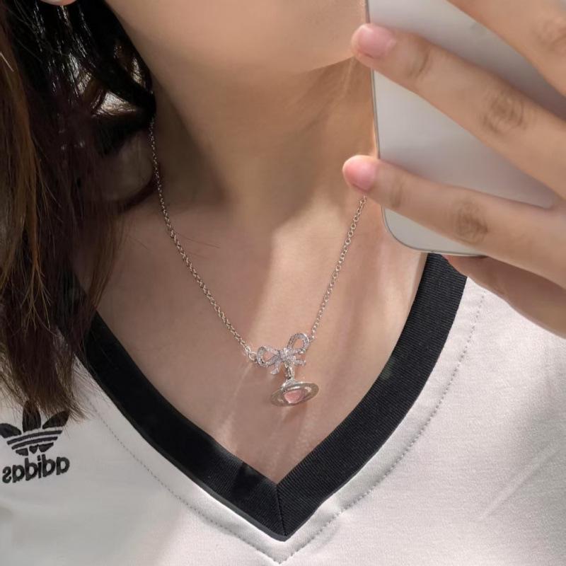 Empress Pink Mermaid's Tear Necklace: Dream Catcher Saturn Series for Women