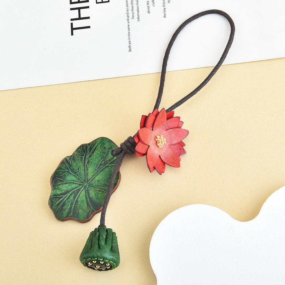 Lotus Leather Keychain Handmade Bag Pendant Lovely Flower Pu Leather Pendant Men