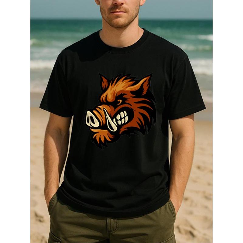 Taglie Europee T-shirt Uomo Grafica Bold Bull - con Stampa Arancione & Animale, Vestibilità Larga Casual & per Palestra, Maglietta Traspirante a Maniche Corte