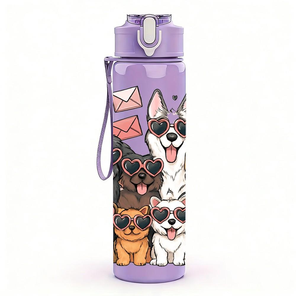 1PC Multiple Dogs Heart Love Print 750ml Color Plastic Sports Water Bottle Leakproof Flip Straw Lid Suitable for Sports Office Home Use
