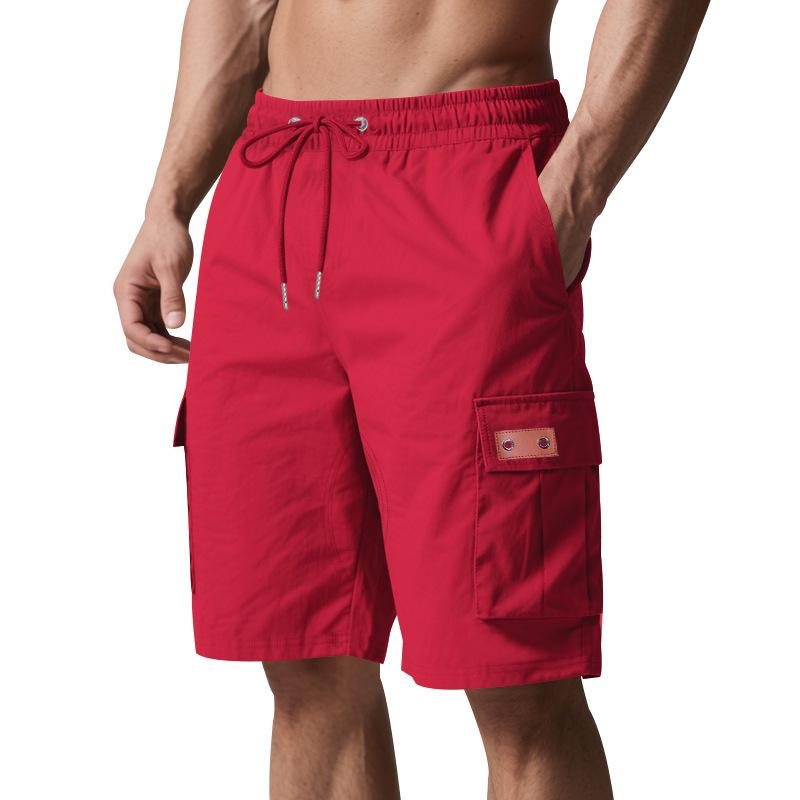 Mens Solid Drawstring Loose Straight High Street Casual Cargo Shorts S