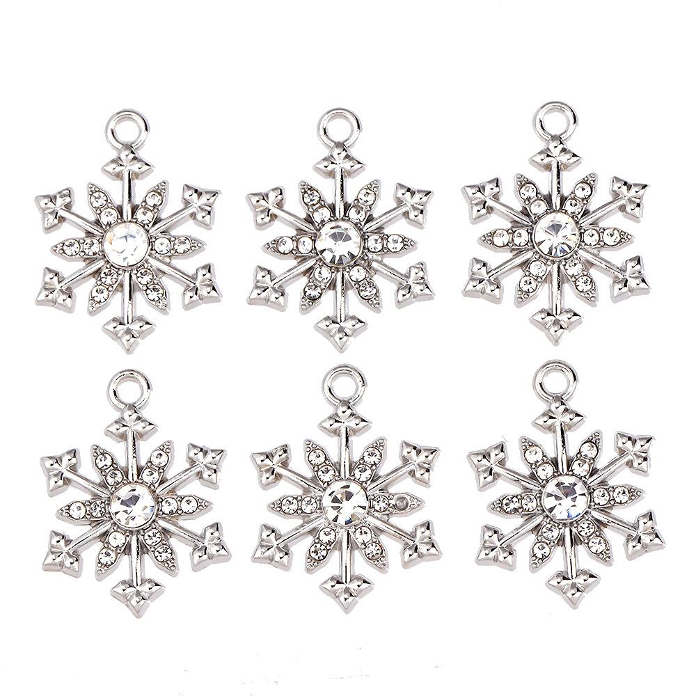 

6pcs Exquisite Inlay Zircon Hollowed-out Snowflake Christmas Charms for Jewelry Making Necklace Bracelet DIY Material Wholesale