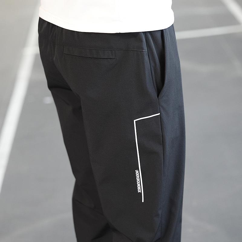 Men's Speed Dry Pants Summer Thin Comfortable Casual Pants Slim Sports Drawstring Men's Pants Nine Points