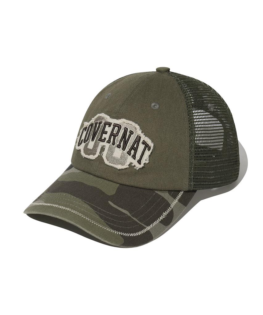COVERNAT [Cozy Fit] Arch Logo Vintage Applique Trucker Cap Khaki