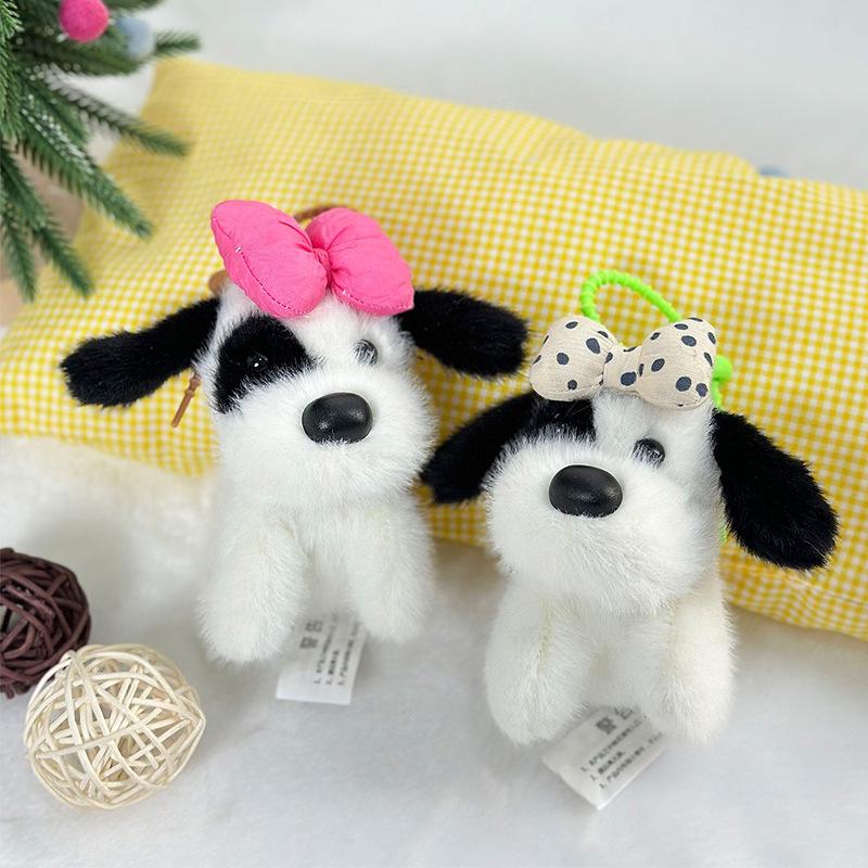 Cute Black and White Dog Plush Pendant School Bag Hanging Ornament Couple Keychain 4-inch Puppy Doll Machine Doll