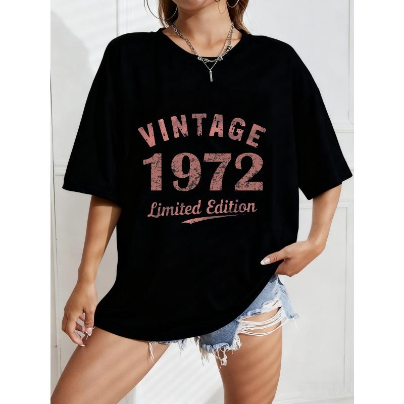 White Oversized T Shirt Vintage 1972 Limited Edition Print Casual Streetwear For Women Summer Fashion Top