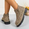 Plus Size Leopard Print Platform Martin Boots 2025 Winter New Side Zipper Round Toe Booties for Women