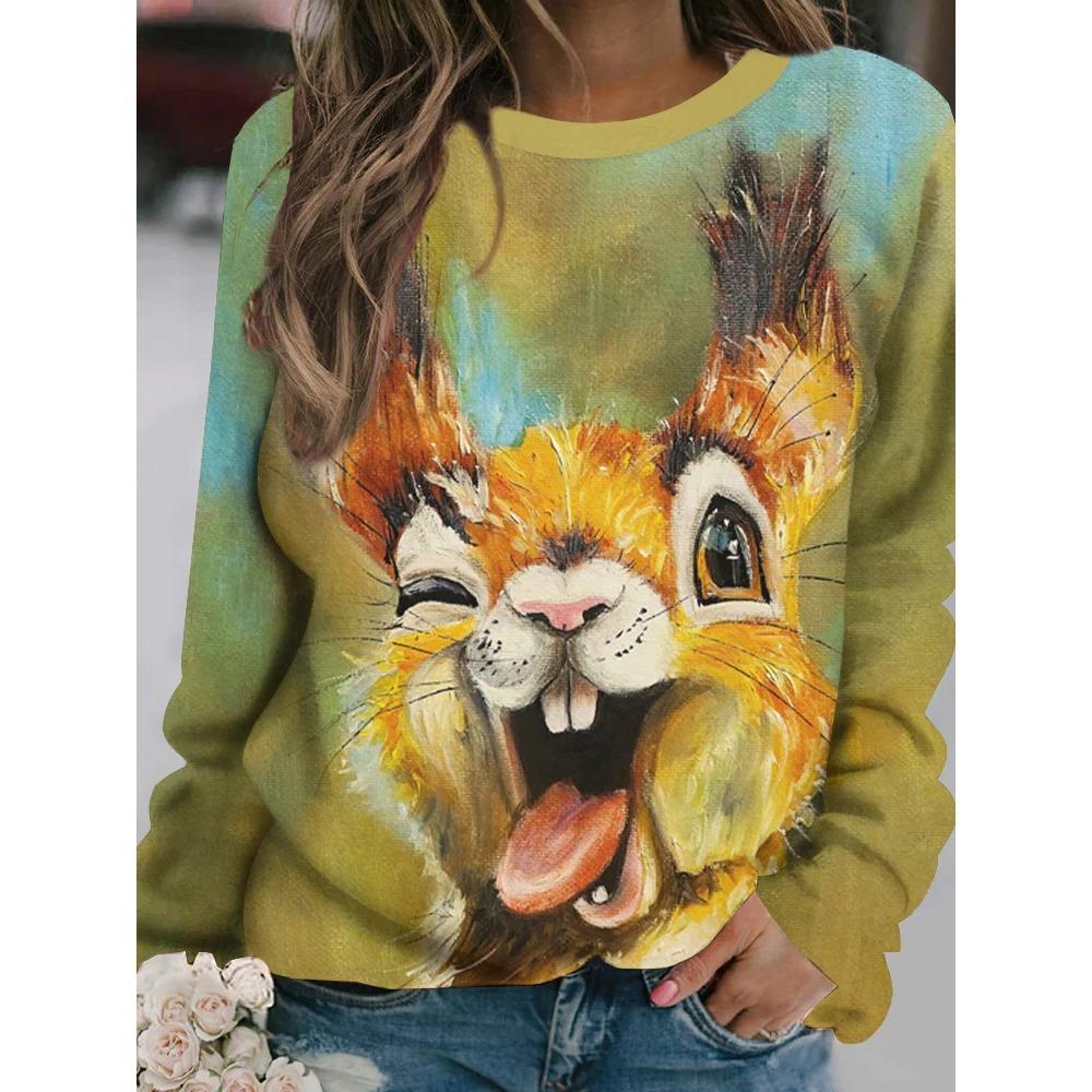 Autumn Cute Squirrel Leaves 3d Print Long Sleeve T-Shirt Women's Fashion Casual Oversized Fashion Comfortable T-shirt