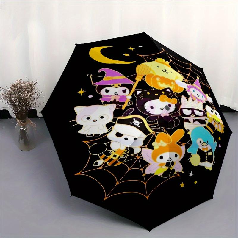 Hello Kitty and Friends Halloween Automatic 3-Fold Umbrella Design, Cute Cartoon Pattern, Portable Outdoor Umbrella, Perfect, Holiday Gift for Disney