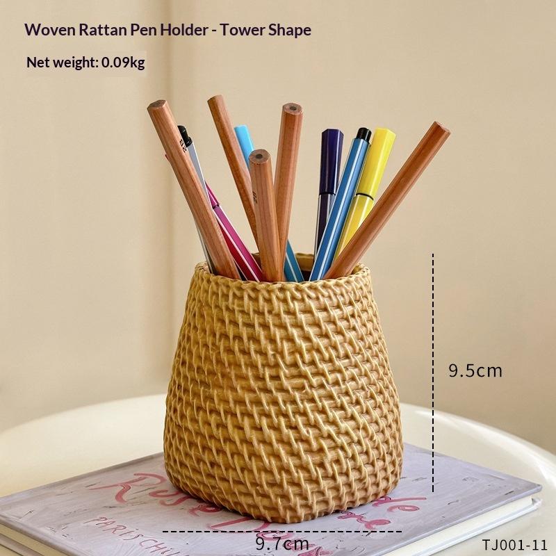 New Rattan-style Round Pen Holder, Flower Arrangement Bucket, Multi-functional Storage Basket, Makeup Brush Storage Tube Box