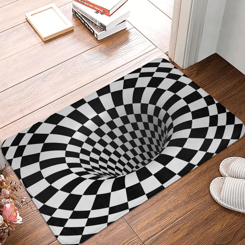 Grid Wormhole Floor Door Kitchen Bath Mat Anti-Slip Indoor Geometric 3D Vortex Doormat Living Room Entrance Rug Carpet Footpad