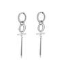 2pcs/set Black Or Silvery Unisex Punk Stainless Steel Cross Cone Feather Chain Pendant Hoop Earrings Ear Stud Jewelry Set