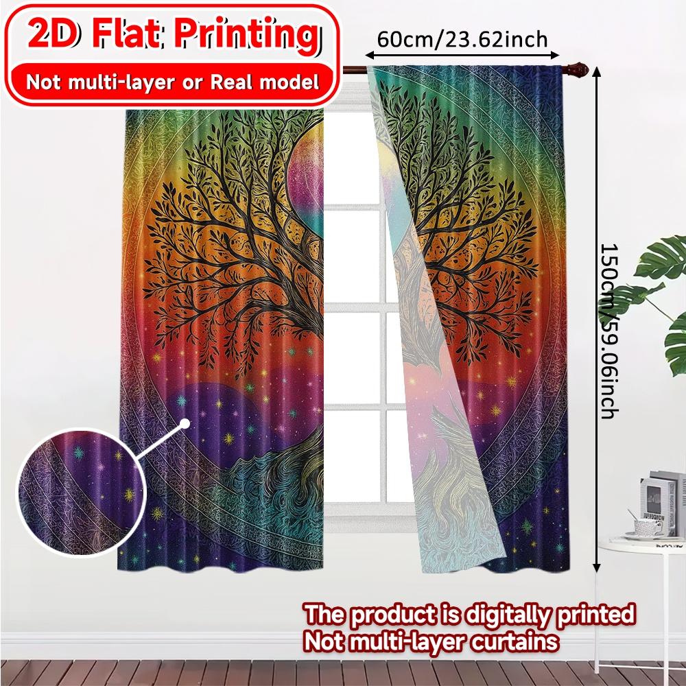 2D Flat Printing,2pcs Cosmic Tree Popular Fashionable Curtains Versatile 100% Polyester Curtains Festive Perfect for Bedroom