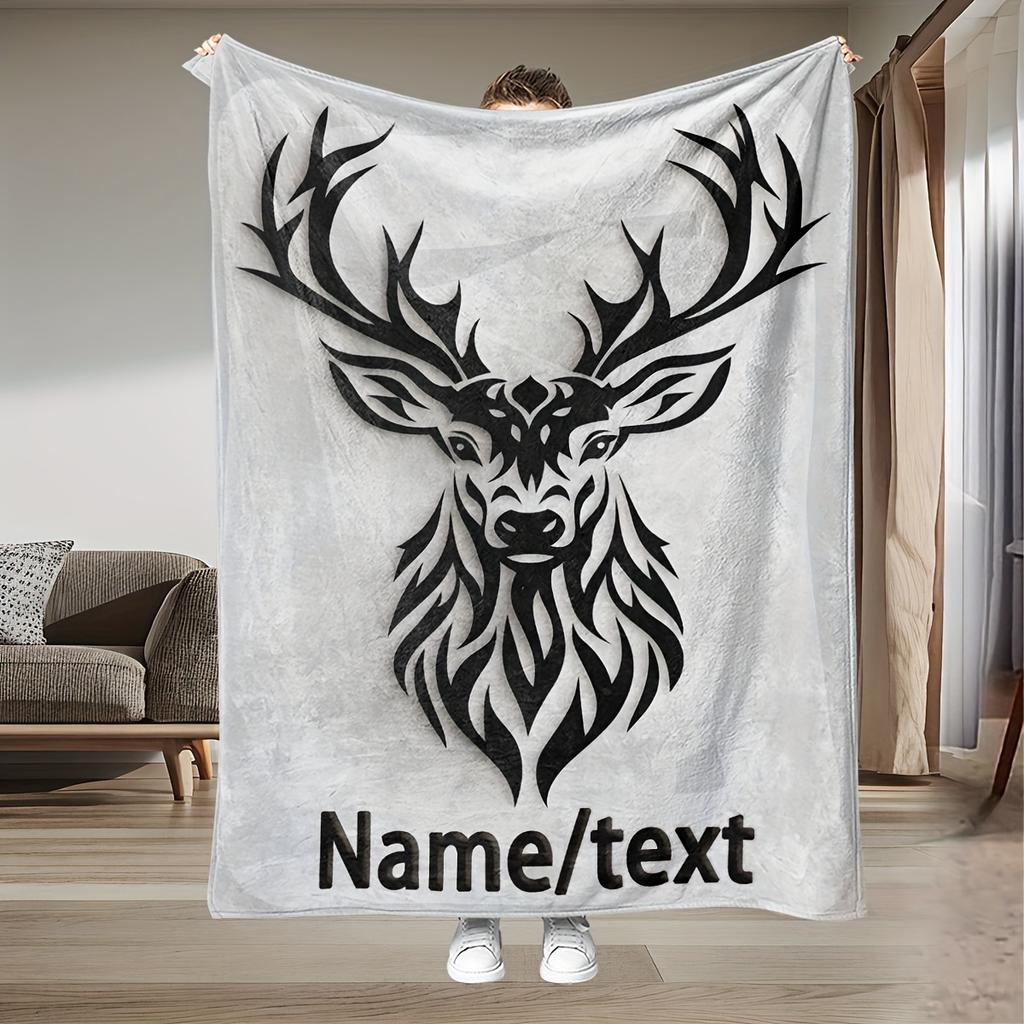 Custom Name Deer Flannel Blanket, Suitable For Sofa, Bed, Birthdays, Children, Friends, Gifts