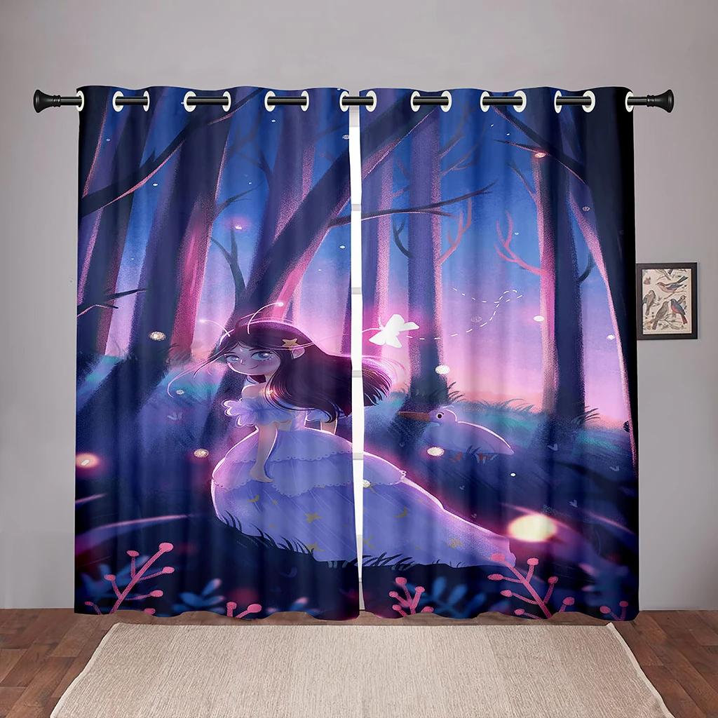 Cartoon Flower Floral Maid Girl Blackout Window Curtains for Bedroom Living Room Bathroom Kicthen Door Hall High Shading New