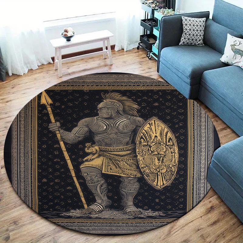 Retro Line Roman Warrior Round Area Rug,Carpet Rug for Living Room Bedroom Sofa Playroom Decor,Non-slip Floor Mat