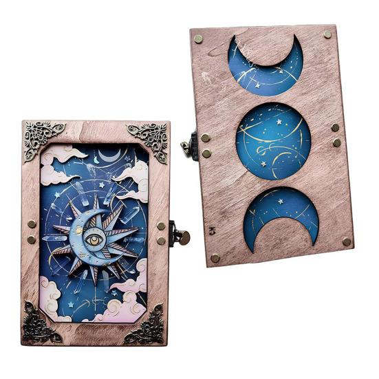 Handmade Witch Hidden Key Journal Gothic Vintage Sun Moon Design Witch Notebook with Lock And Key for Spell Book