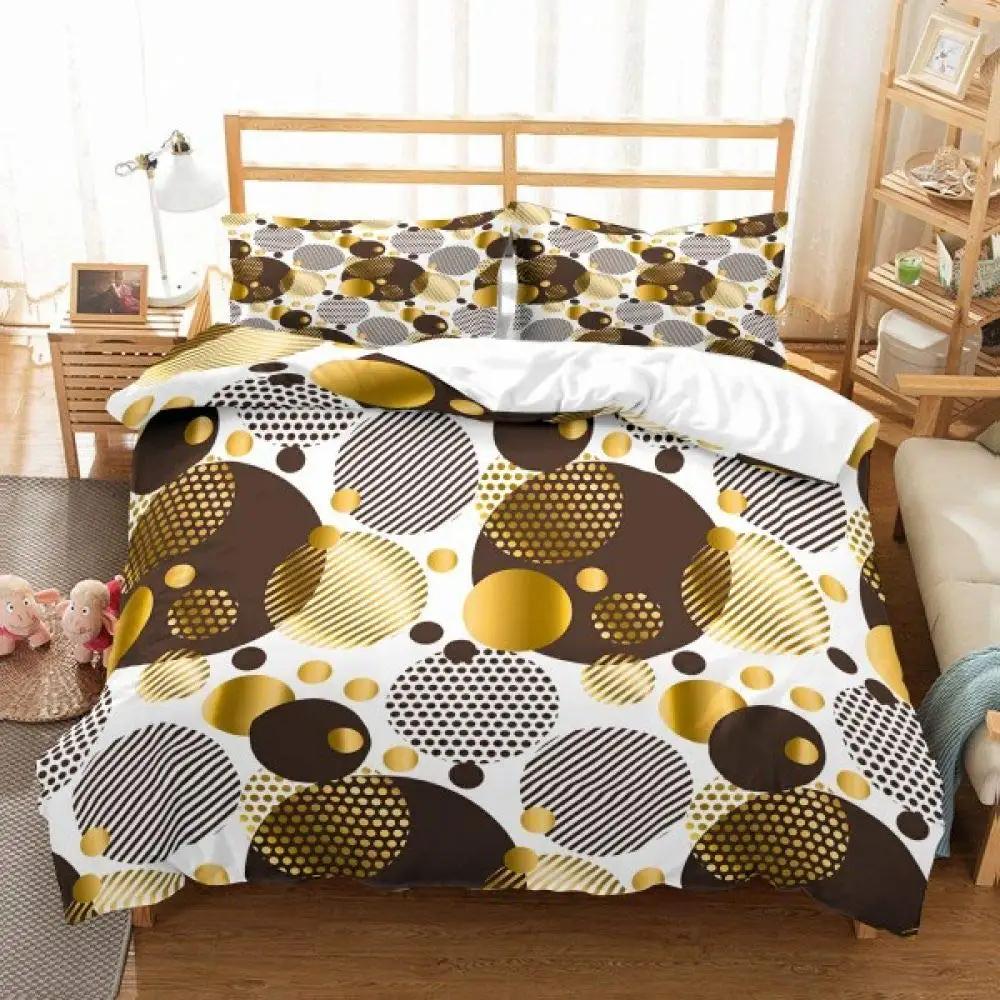 3D Circle Line Geometry Duvet Cover Polyester Queen King Size Quilt Cover With Pillowcase For Kids Teens Home Bedroom Decor Gift
