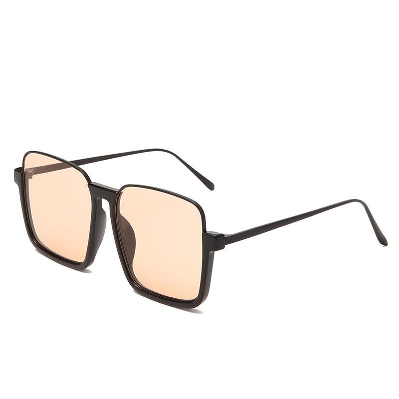 Brown Sunglasses Round Face Women'S Personality Large Frame Square Sunglasses Metal Concave Glasses