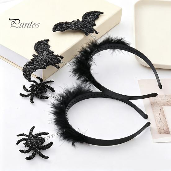 Halloween Headband Costume Accessories Headbands, Black Spider Bat Headband, Glitter Fluffy Hair Hoop Dark Style Cosplay for Women, Teens, Cosplay,