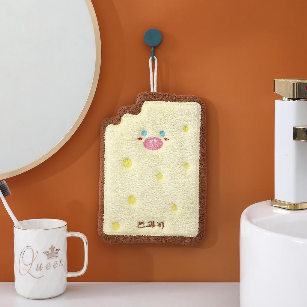 Cartoon Cheese Design Coral Fleece Hand Towel - Absorbent & Thick for Bathroom/Kitchen